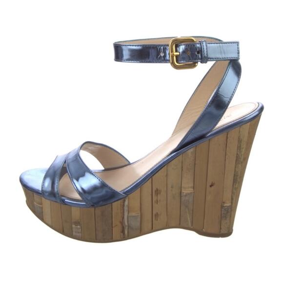 Prada Blue Metallic Leather Platform Wedge Sandal Size 7 or 37 EU - Picture 9 of 17